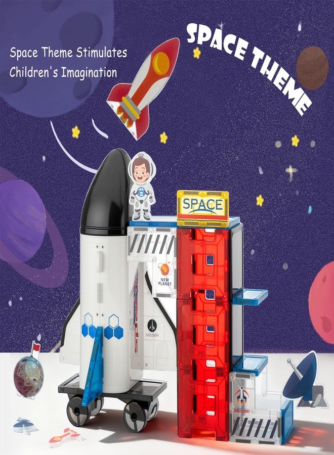 VROGTIK Space Theme Magnetic Tiles Building Set, 30-Piece Construction Toy with Rocket Ship Design, Educational STEM Playset for Kids - Image 2